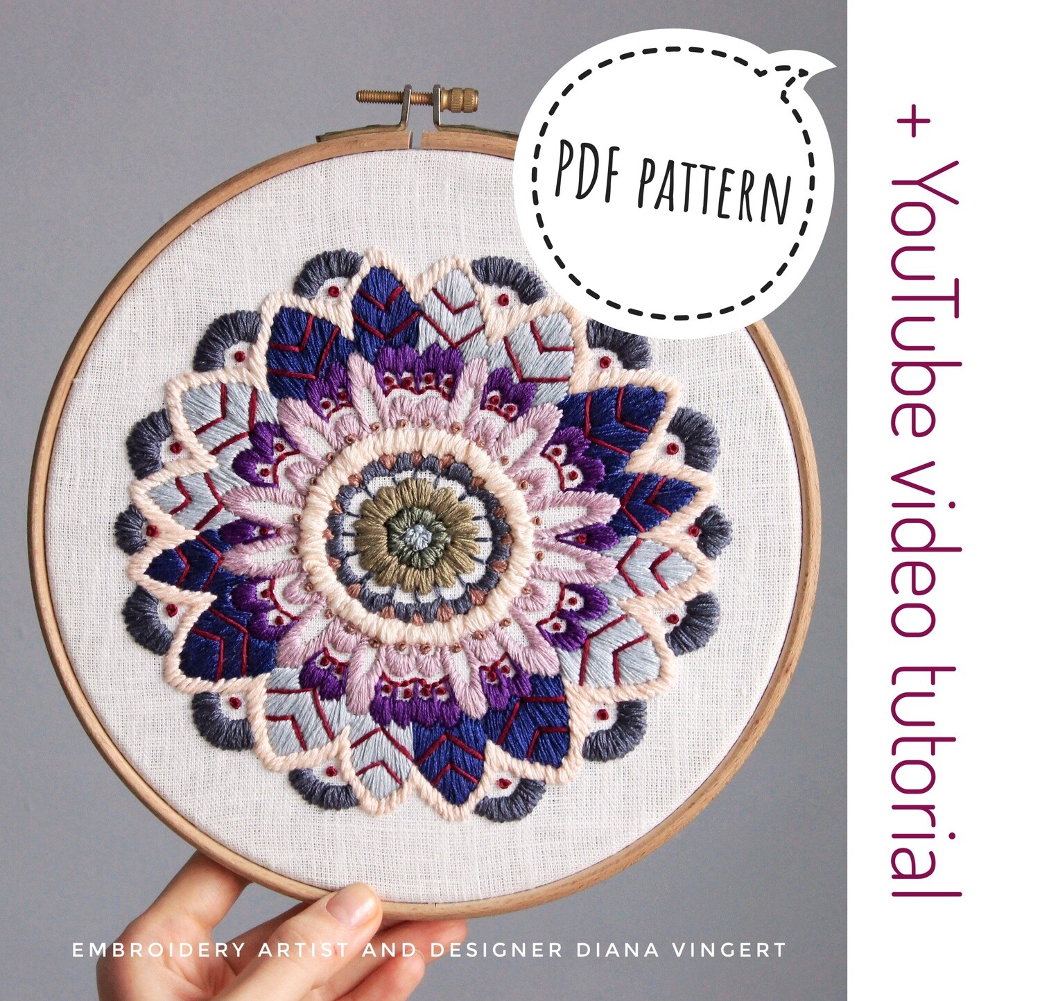 "Mandala №1" pdf pattern 20 cm (8") + video tutorial