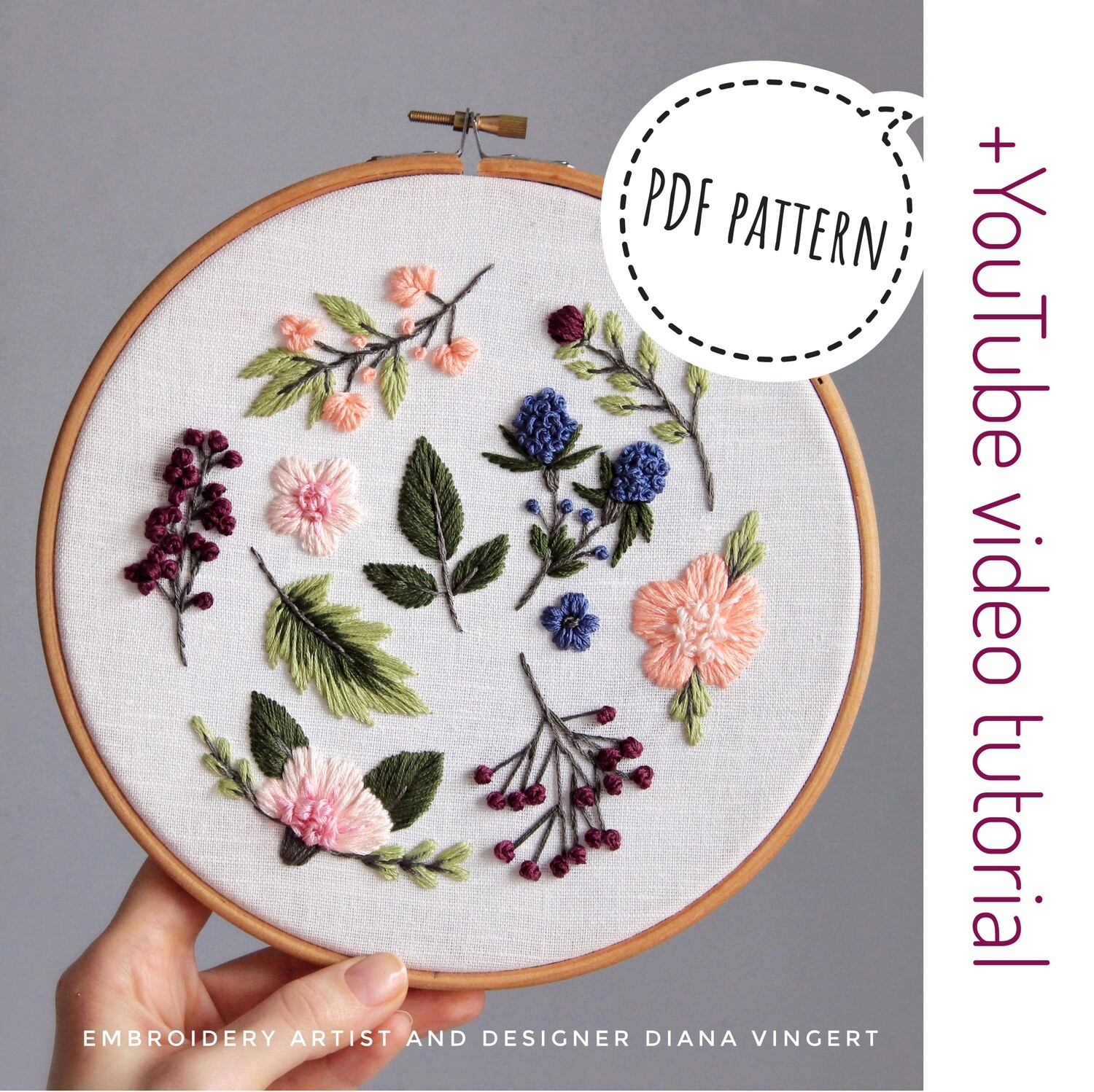"Sweet berries" pdf pattern 20cm(8") + video tutorial