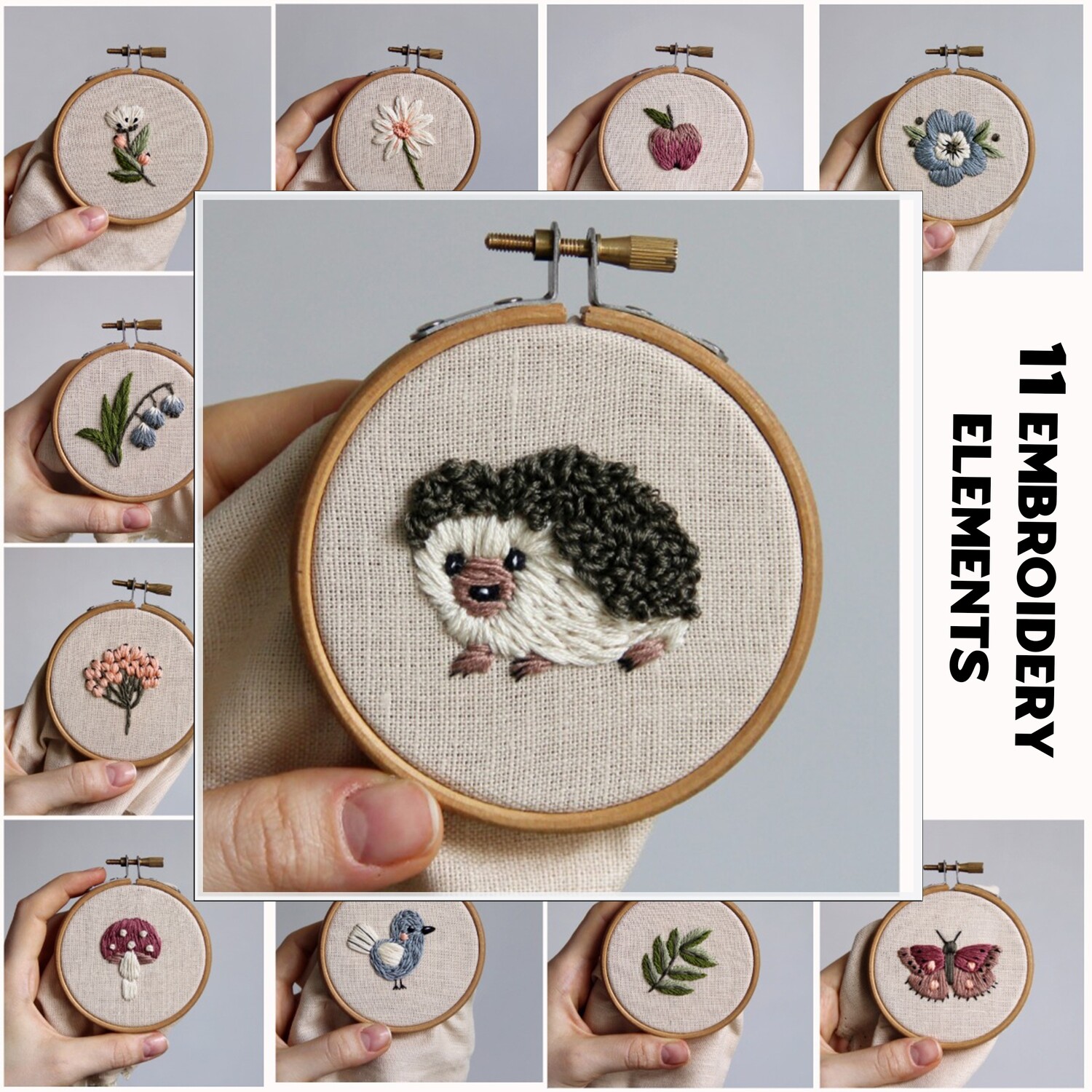 "11 elements for embroidery" pdf pattern 26 cm (10") or 3.5" + video tutorial
