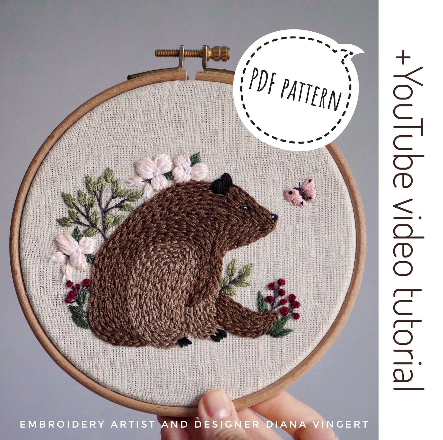 "Bear and butterfly" pdf pattern 15cm (6") + video tutorial