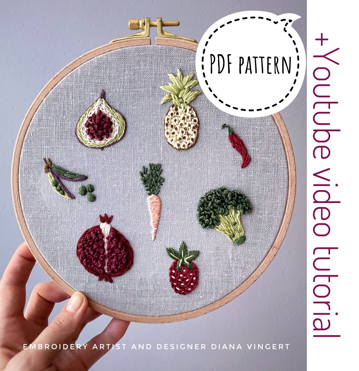 "Fruits and vegetables 1" pdf pattern 20 cm ( 8") + video tutorial