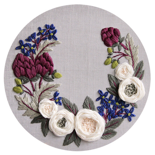 "Artichokes and white roses wreath" pdf pattern 26cm (10") + video tutorial