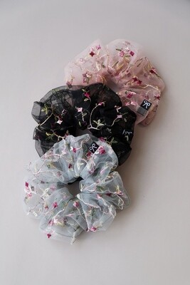 Embroidery On Tulle Scrunchie Size L