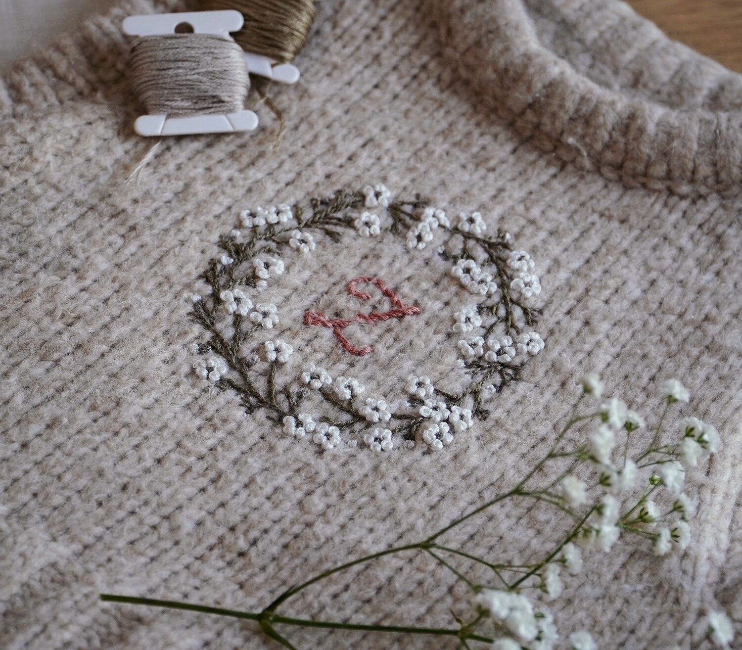 "Baby breath wreath" pdf pattern 10 cm (4") + video tutorial