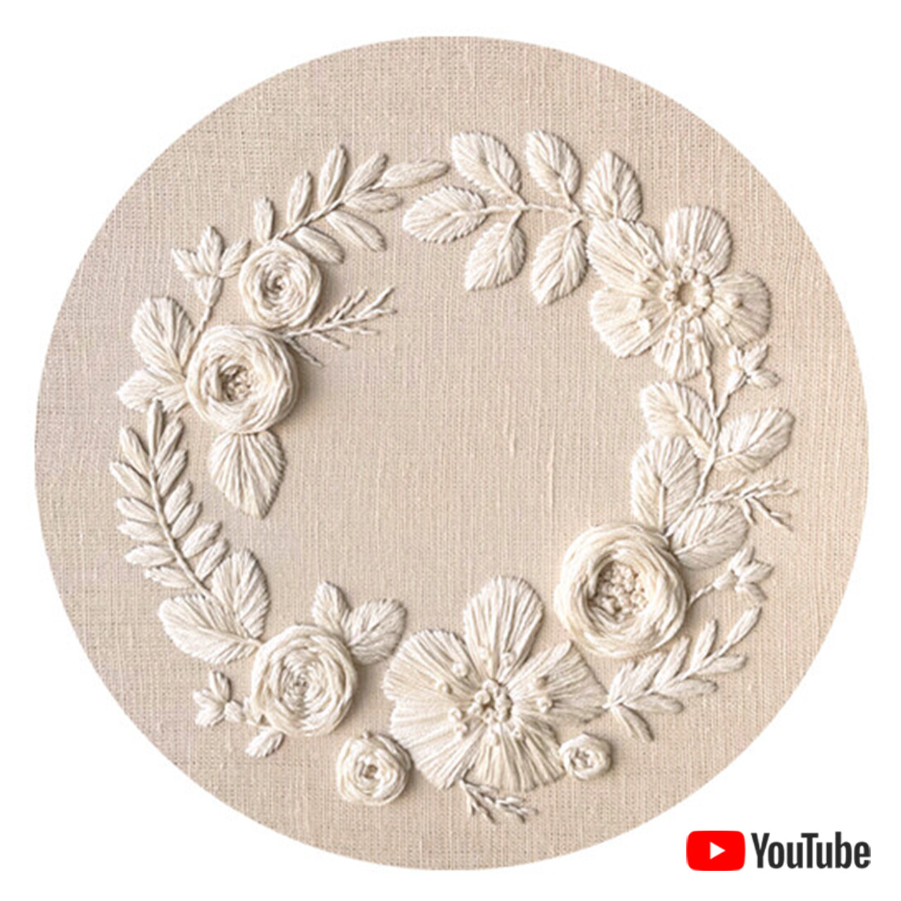"Cream flower wreath" pdf pattern 20 cm (8") + video tutorial