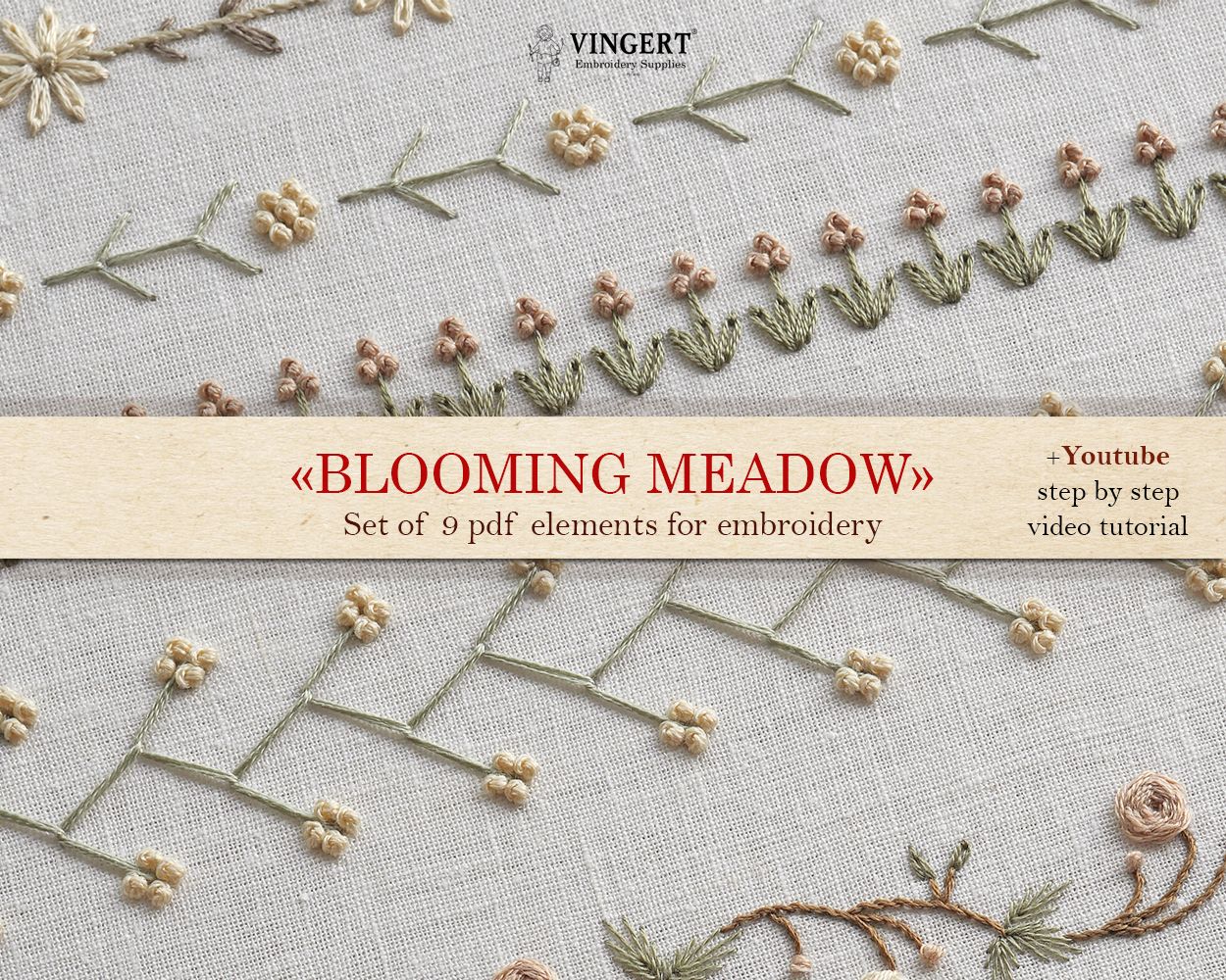 &quot;Blooming meadow&quot; Ornaments. 9 seamless embroidery patterns + video tutorial