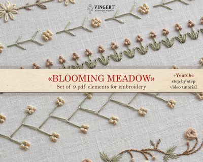 &quot;Blooming meadow&quot; Ornaments. 9 seamless embroidery patterns + video tutorial