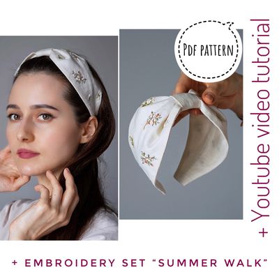 Headband &quot;Summer walk&quot; | headband pattern + embroidery patterns + 2 video tutorials