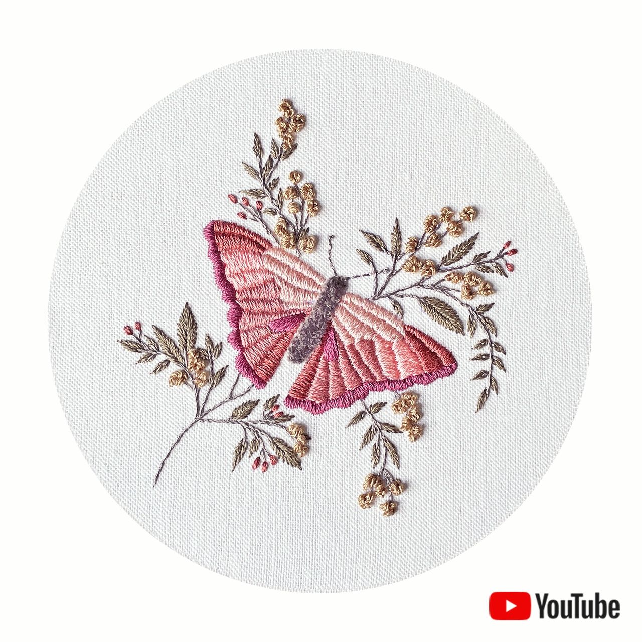 &quot;Butterfly on a branch&quot; embroidery pattern 15 cm + video tutorial