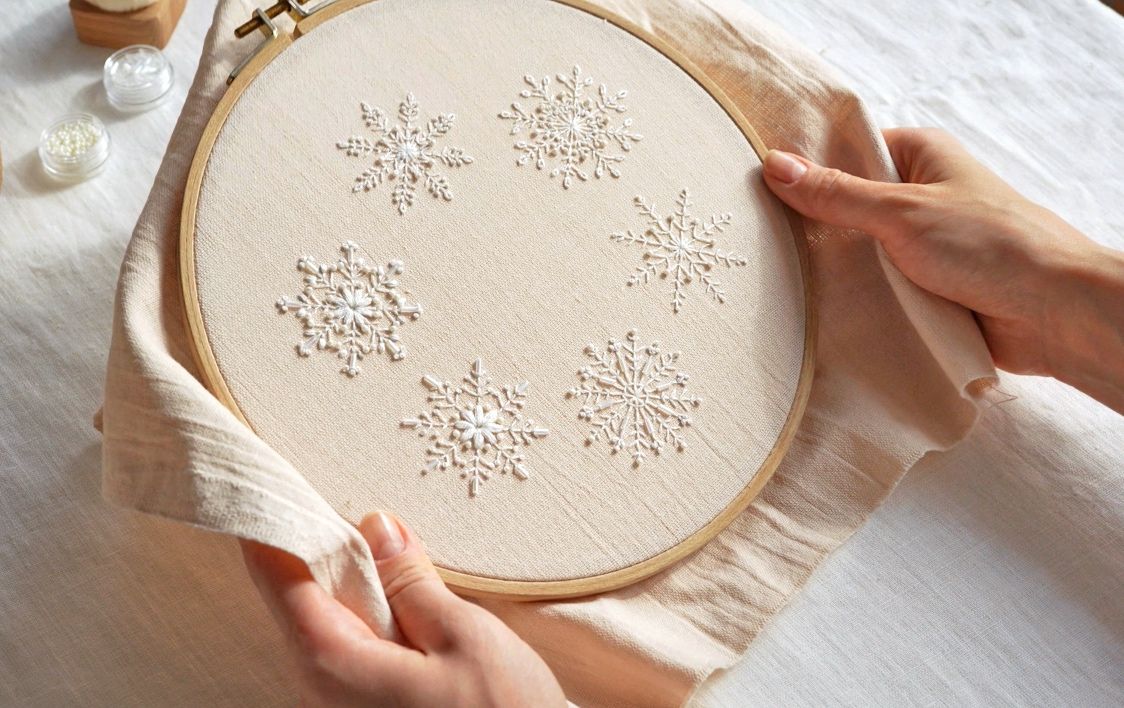 "Snowflakes" - 6 elements - 4 inch (10 cm) - PDF patterns for Christmas embroidery + video tutorial