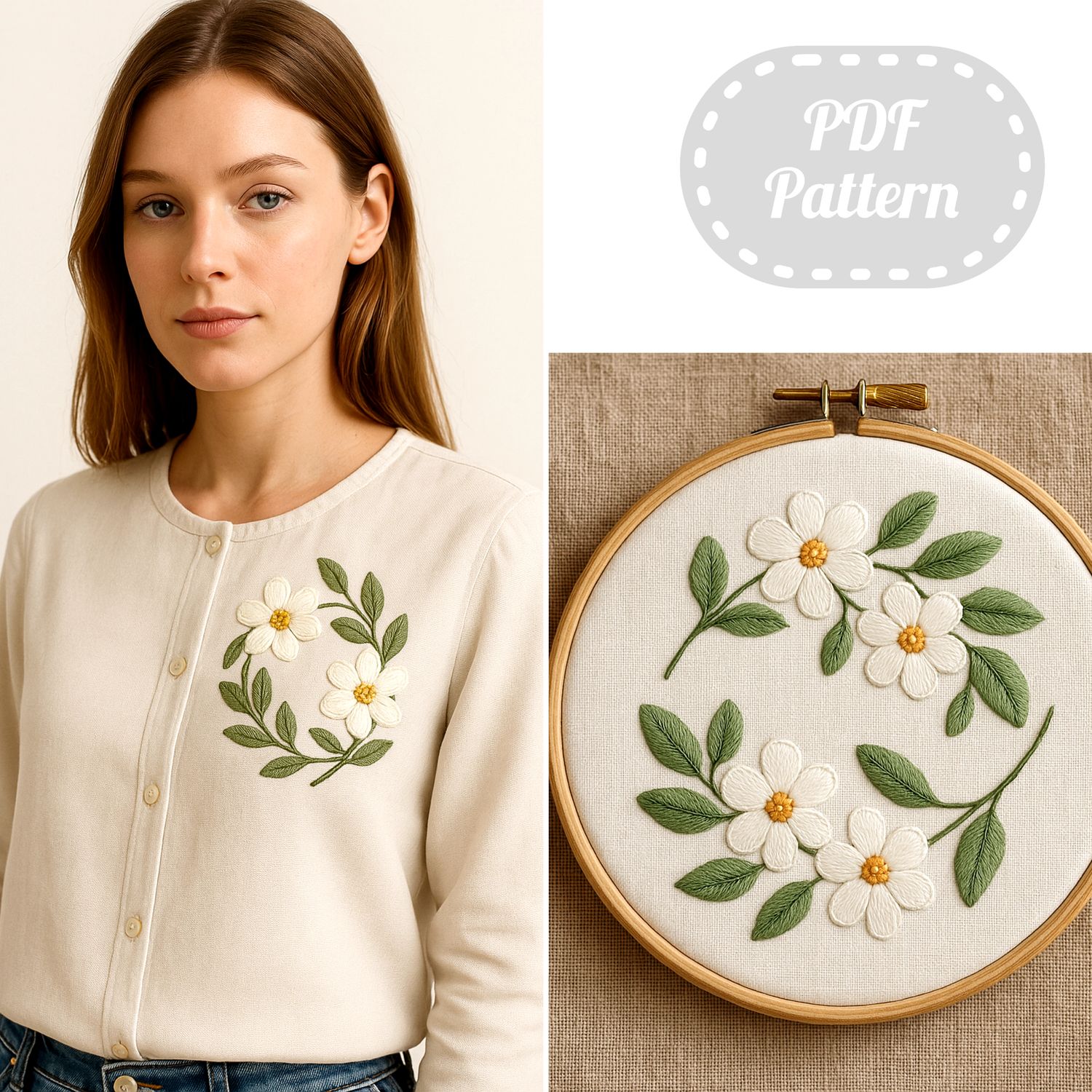 &quot;Blooming jasmine&quot; set of flower embroidery patterns (10 &amp; 15 cm)