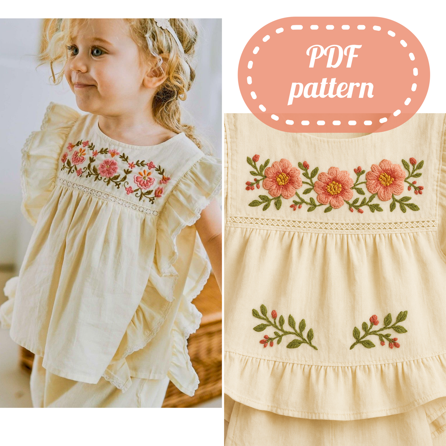 &quot;Flower trio&quot; flower embroidery pattern (15 cm)