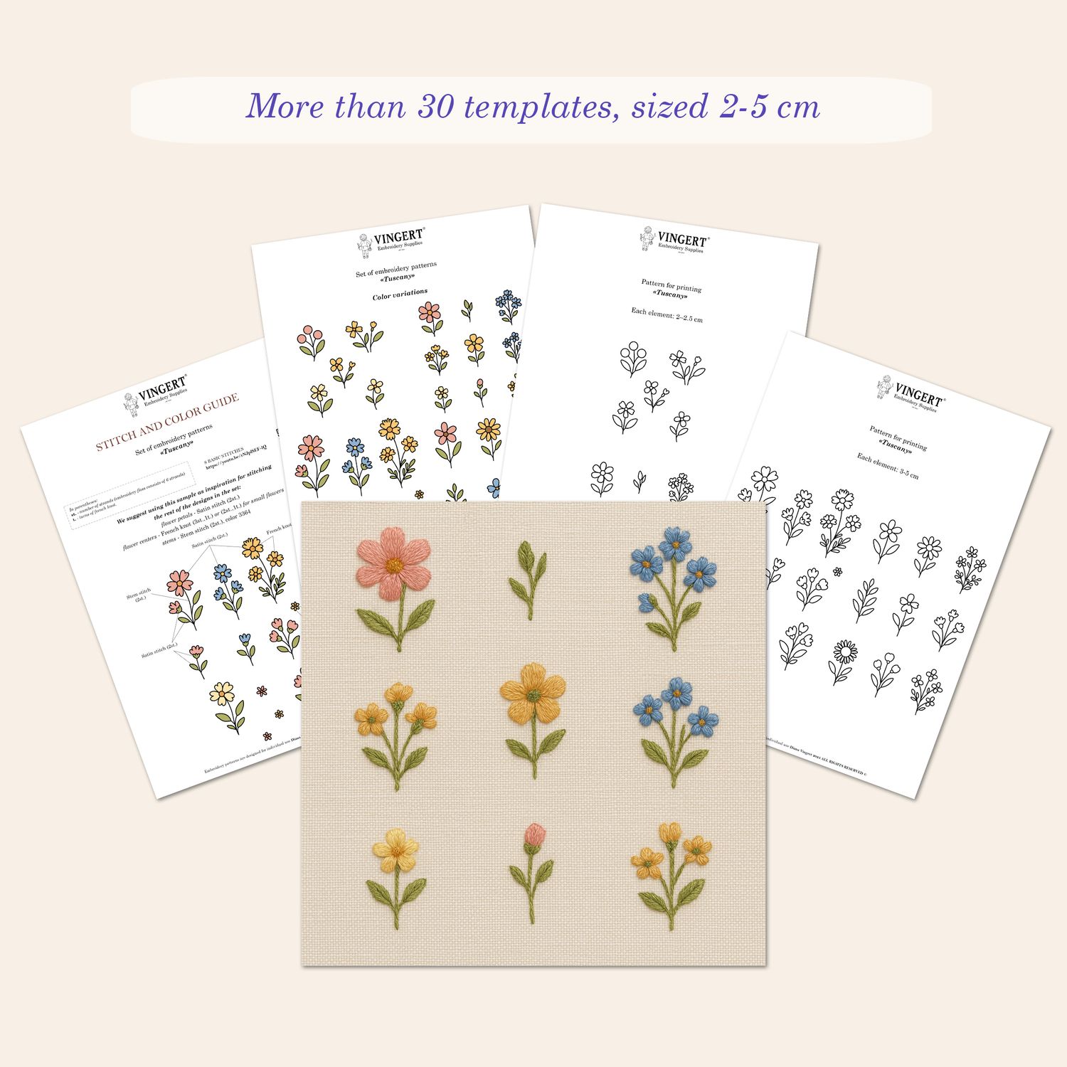 "Tuscany" embroidery patterns bundle - over 30 flower templates