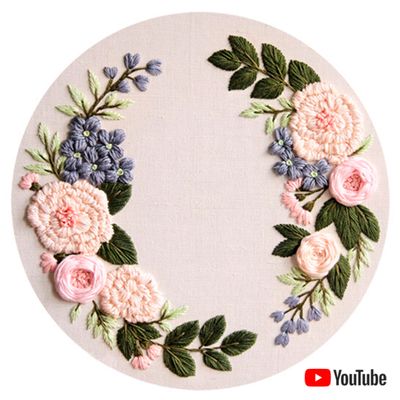 &quot;Peach blossom and blue hydrangea&quot; pdf pattern 26 cm (10&quot;) + video tutorial
