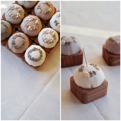 Printable patterns for small embroidered pincushions - 3 designs