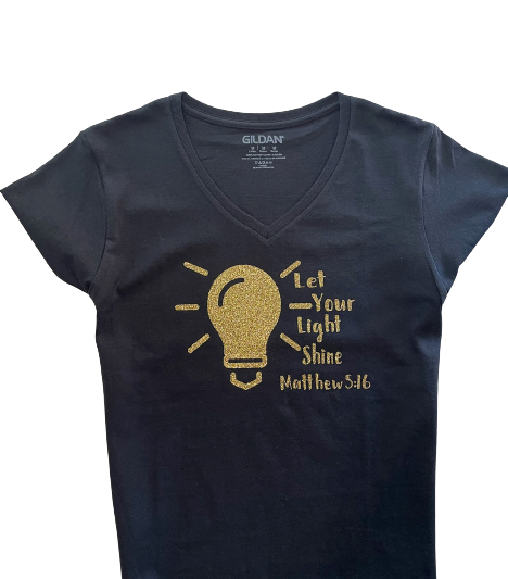 Let Your Light Shine Glitter Gold Ladies T-Shirt