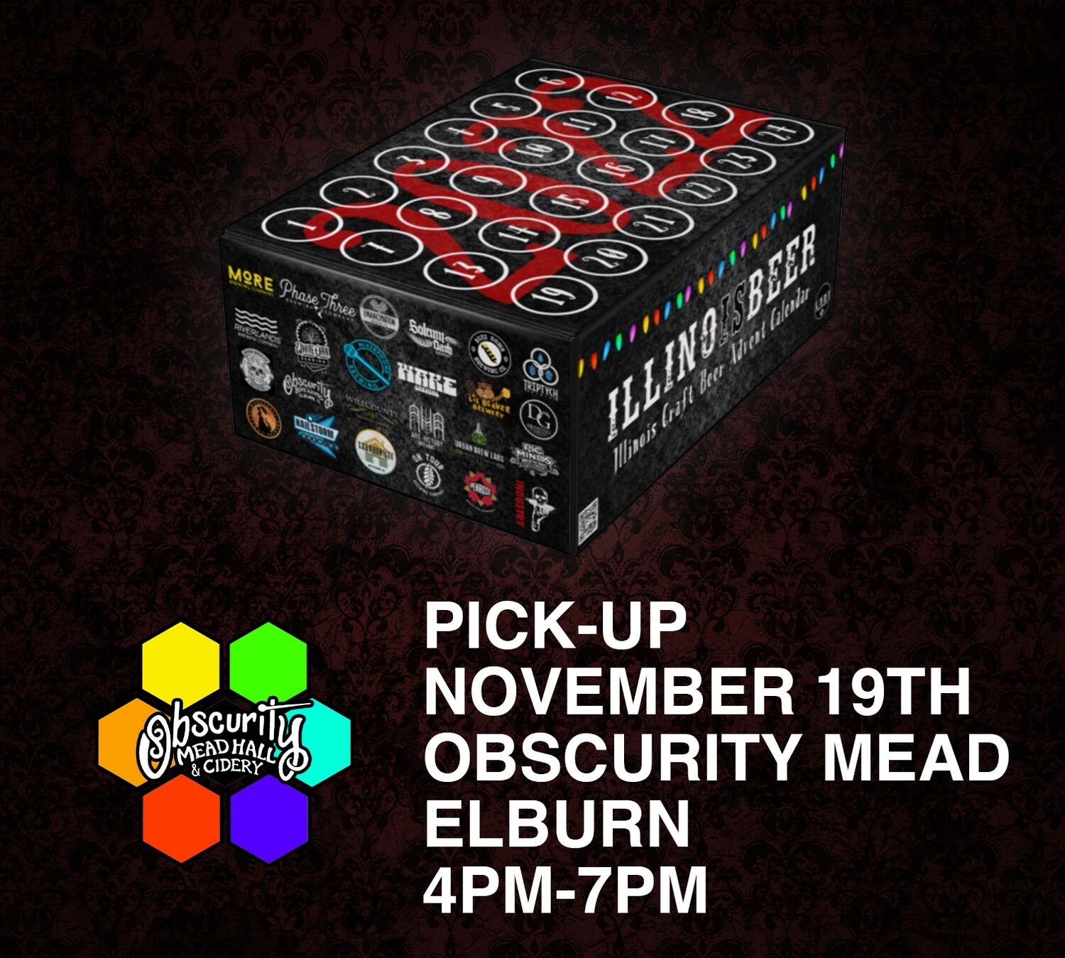 Pick Up 11/19 Elburn IL (Obscurity Mead Hall) - 4PM to 7PM ILLINOISBEER Craft Beer Advent Calendar