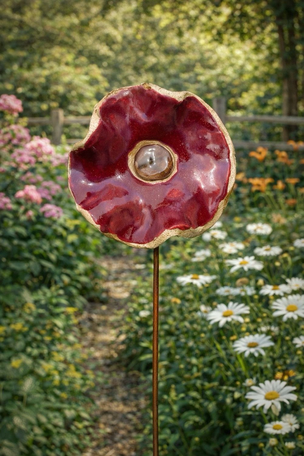 Diep bordeaux - keramieken bloem