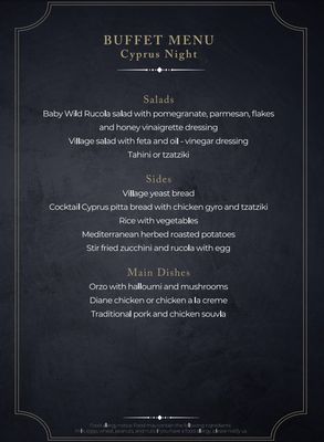 Private Catering Ayia Napa Protaras Cyprus Menu
