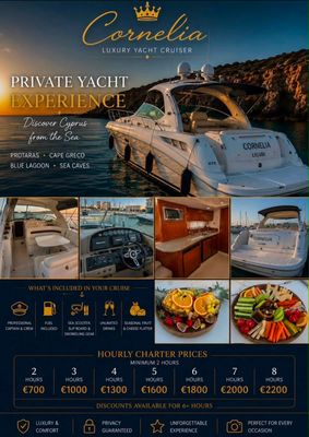 7 hour Searay 425 Cornelia Private Boat Trips Protaras