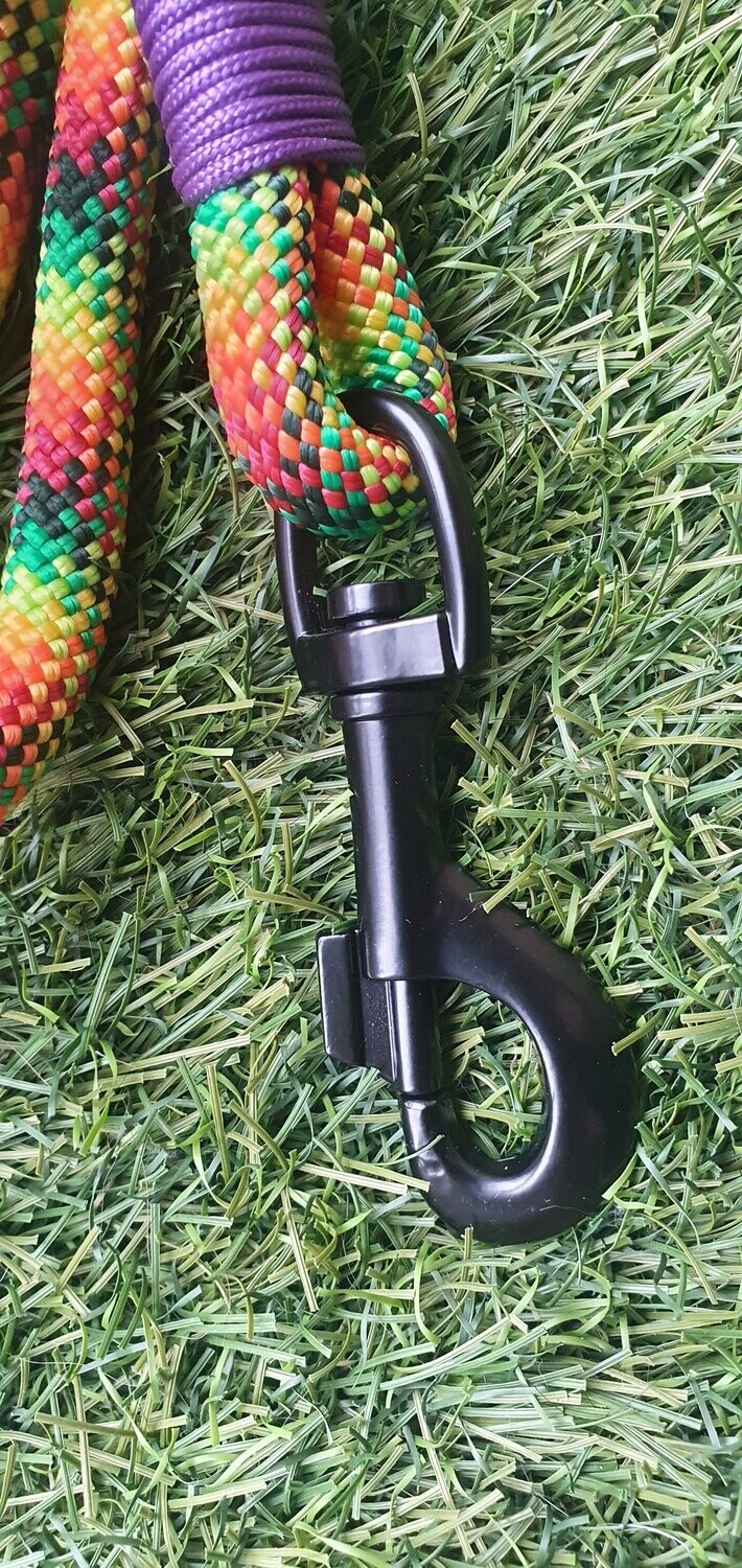 Rainbow Rope Dog Lead matte black metal clip