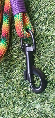 Rainbow Rope Dog Lead - matte black clip