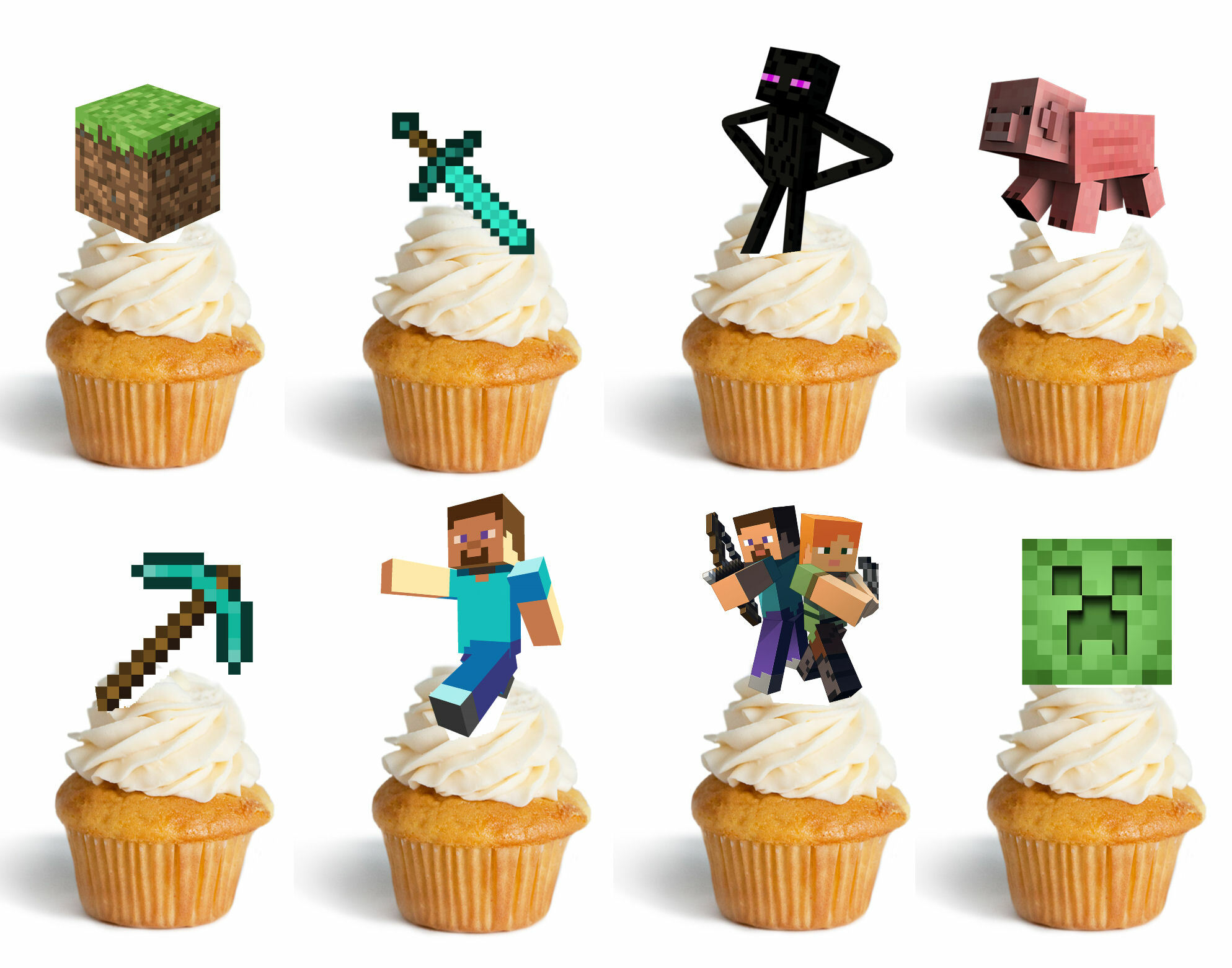 16 x Minecraft Edible Stand Up Cup Cake Toppers