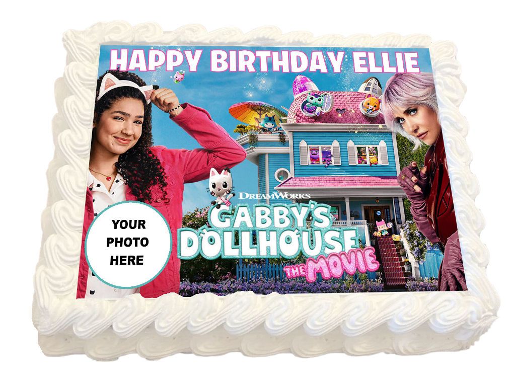 Gabbys Dollhouse Movie Personalised Real Icing Cake Topper with PHOTO