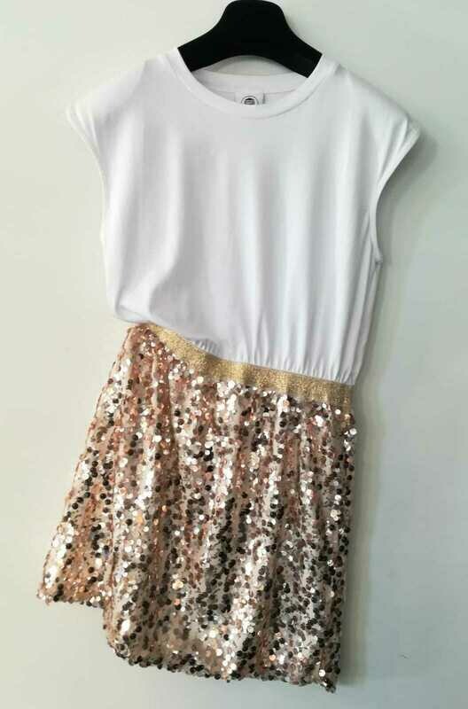 VESTITO CON T-SHIRT E PAILLETTES ORO//GOLDEN SEQUINS T-SHIRT DRESS