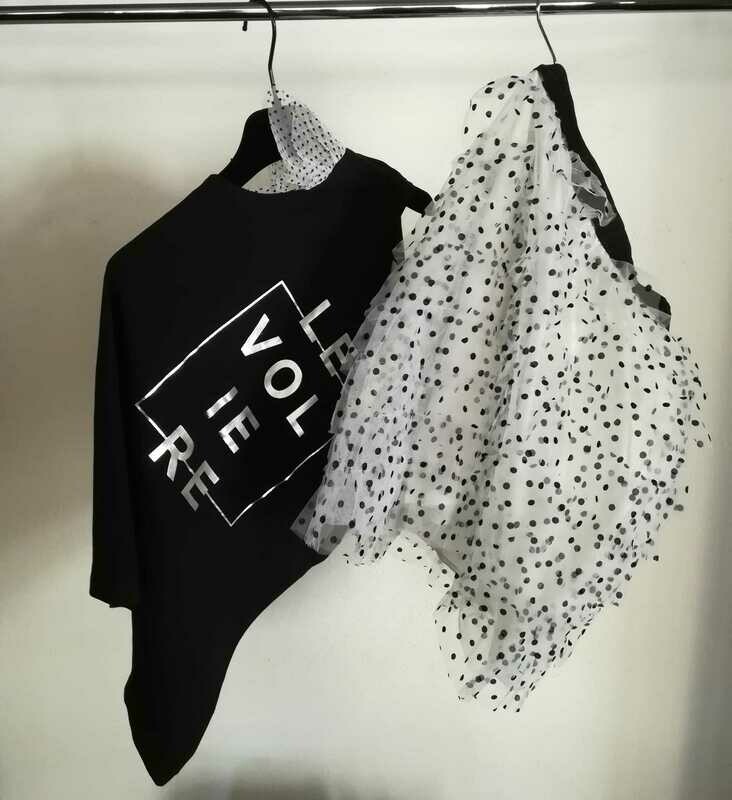 T-SHIRT NERA POLKA LE VOLIÈRE//LE VOLIÈRE BLACK POLKA T-SHIRT