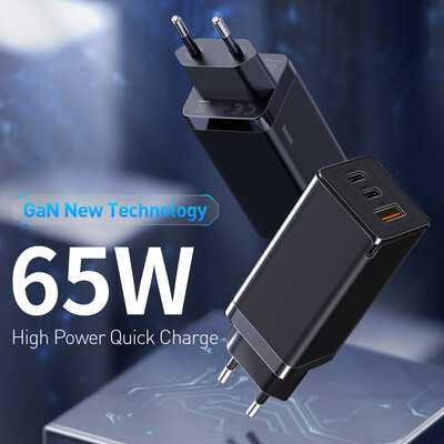 Cargador Rápido Baseus 65w salida 2 TipoC + 1 USB (CCGAN2P-B01)