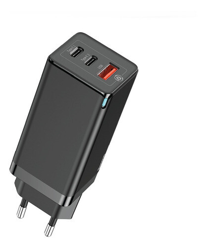 Cargador Rápido Baseus 65w salida 2 TipoC + 1 USB (CCGAN2P-B01), Color: Negro