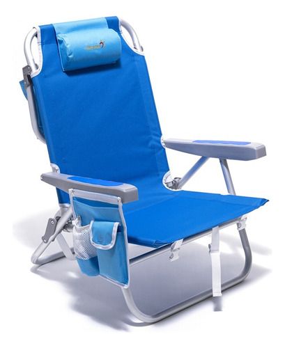 Silla De Playa Mochila Con Bolso Y Porta Accesorios , Color: Azul