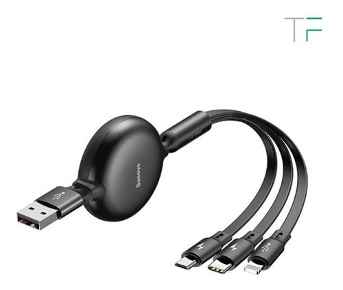 Cable Usb 3 En 1 Tipo C Micro Usb Light. ¡entrega Inmediata!, Color: Negro