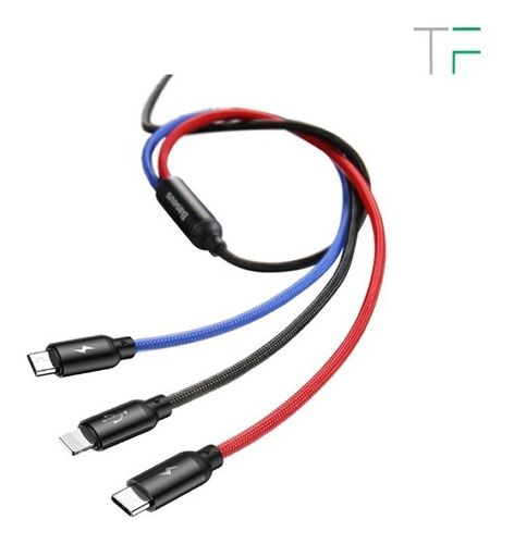 Cable Usb 3 En 1 Tipo C Micro Usb Light. ¡entrega Inmediata!, Color: Negro