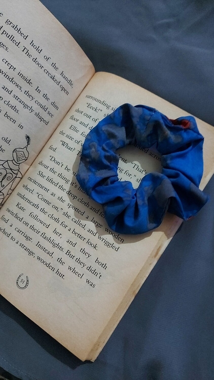 Blue Cherry Print Scrunchie