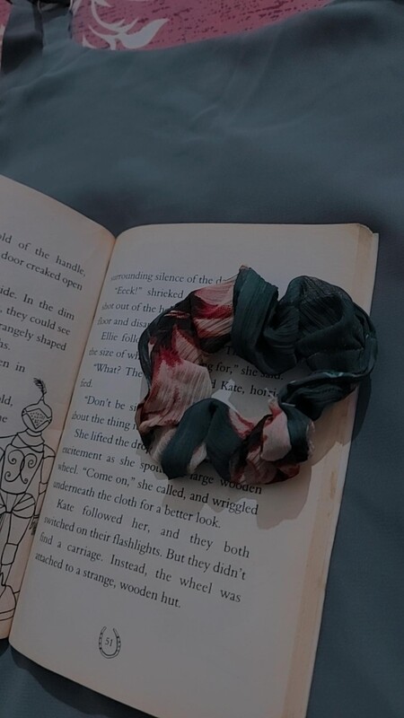 Green And Pink Flower Petal Scrunchie