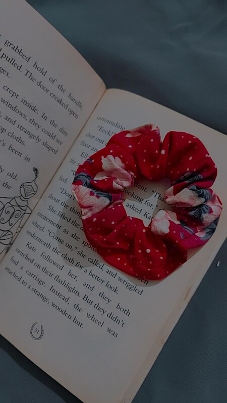 Red Polka Dot and Floral Design Scrunchie