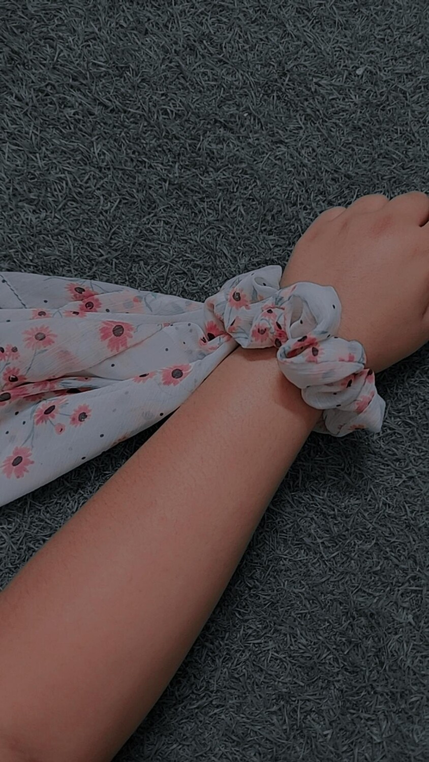 Pink Daisy Print Scarf Scrunchie