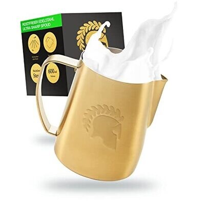 Barista Legends® Milchkännchen Edelstahl-mit speziellem Latte Art Ausguss - ARES Gold 600ml