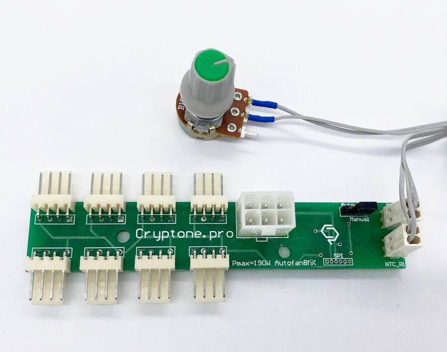 Ручной регулятор вентиляторов с термодатчиком (ШИМ регулятор, реобас для вентиляторов, хаб) PWM, 16А, 8х4pin