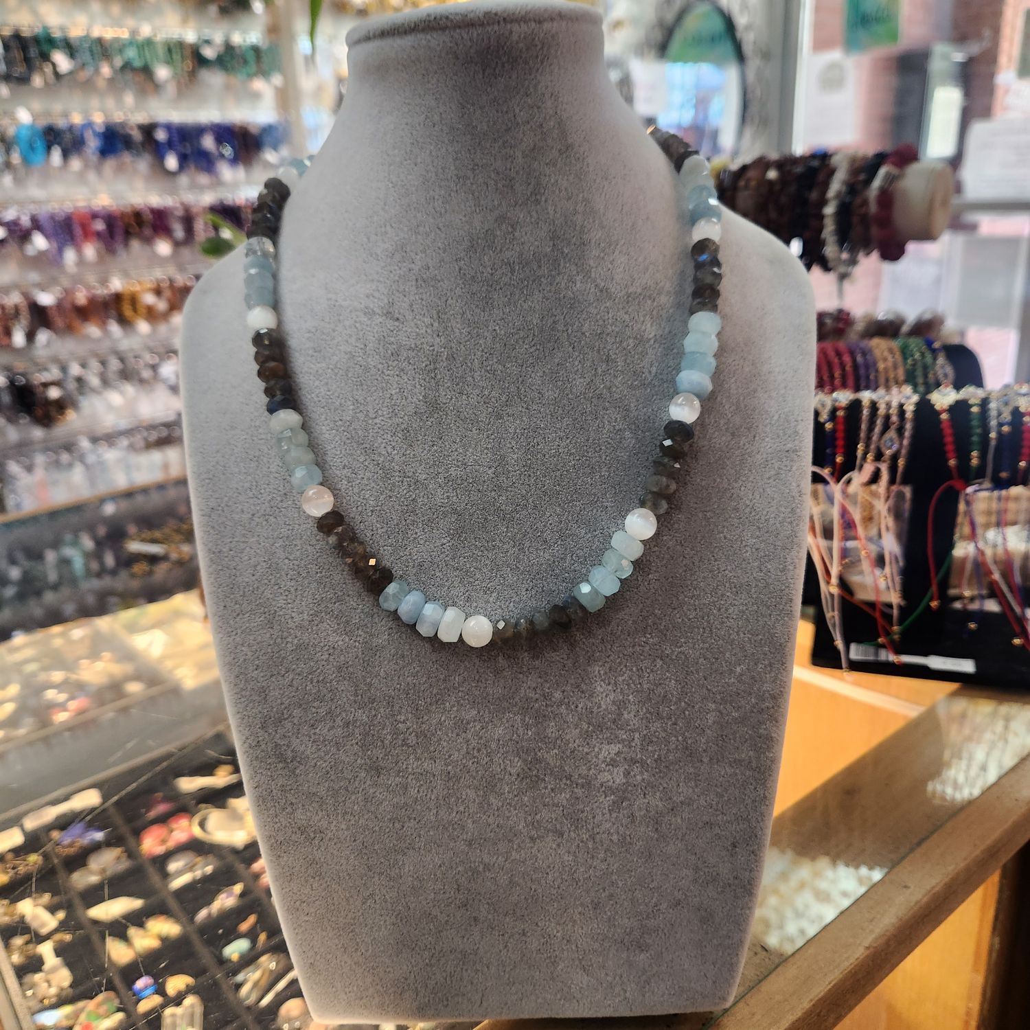 102571 Aquamarine/Lab/selenite necklace