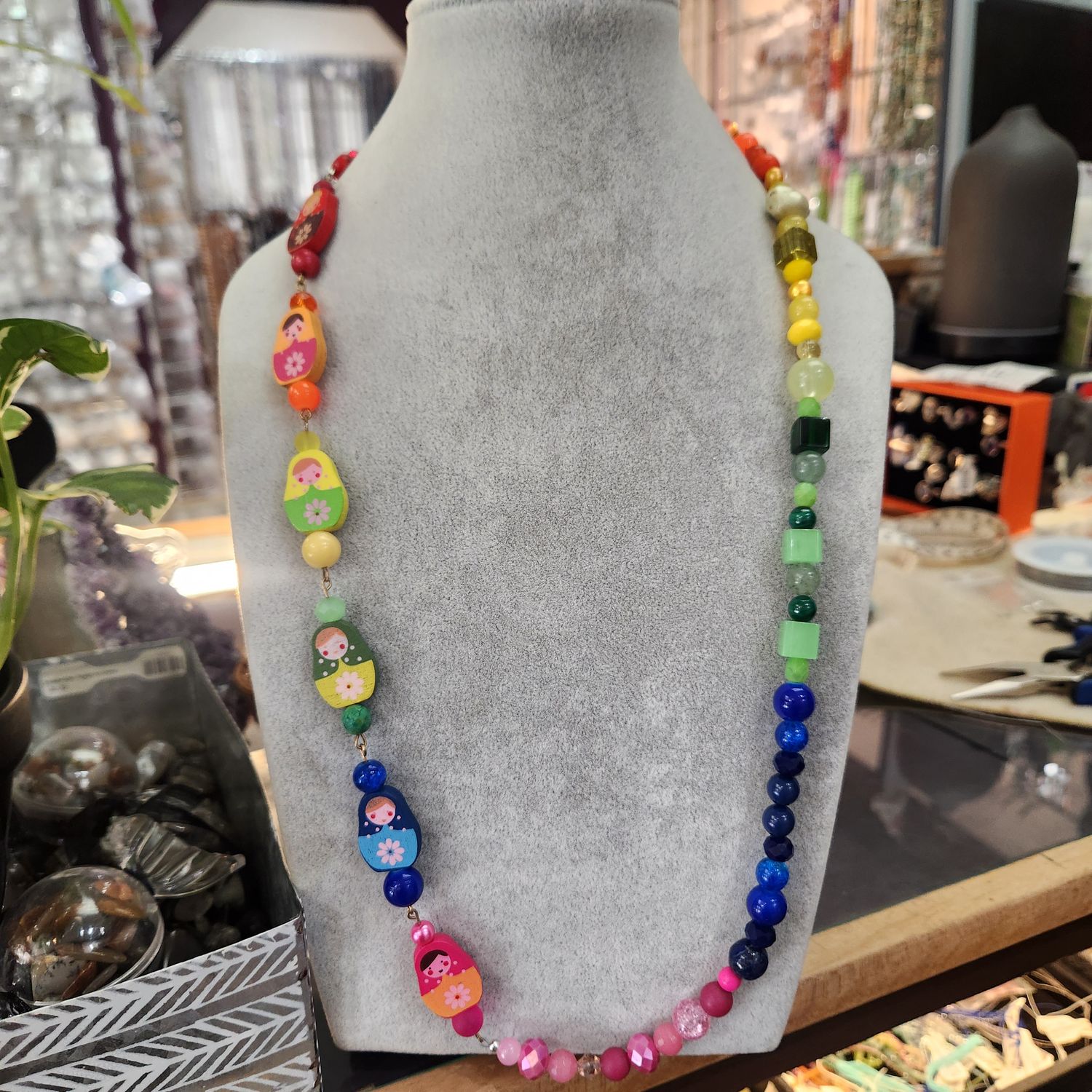 102572 Colorful Nesting Doll Beaded Necklace