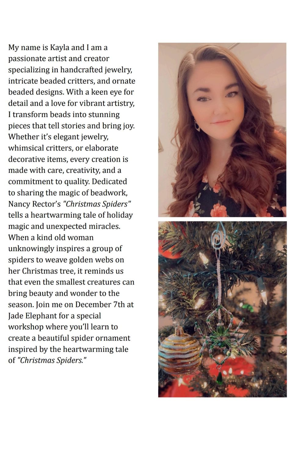 Christmas Spider Beading Workshop Dec. 7th @9am