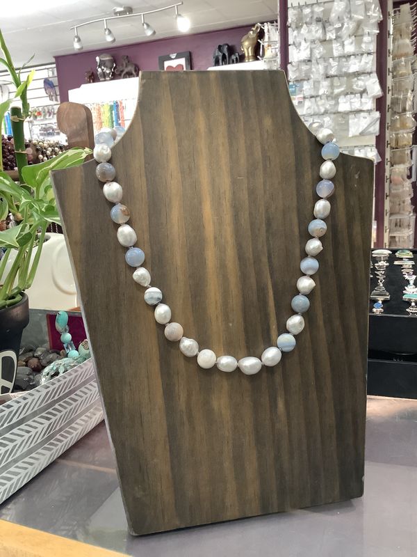 102518 Blue Agate & Pearl Necklace hand knotted 102518 Blue Agate & Pearl Necklace hand knotted