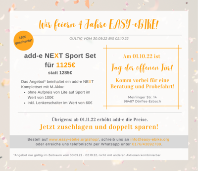 Jubiläumsangebot: add-e NEXT Sport Set