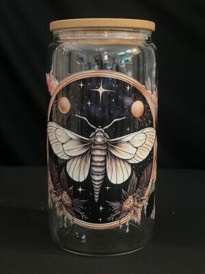 16oz Glass Tumbler with Moth Design Decal