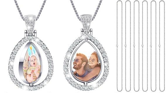 Custom Teardrop Rhinestone Photo Necklace – Double-Sided Printing