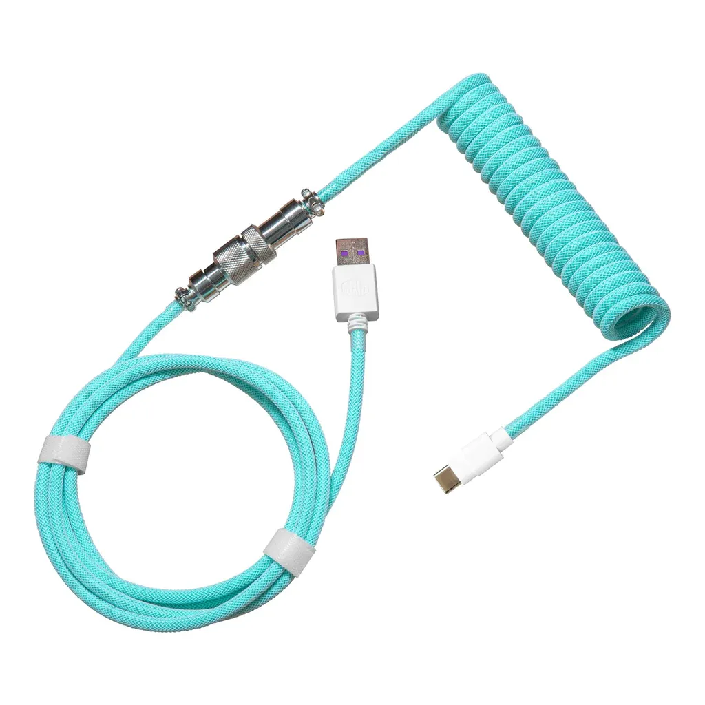 CM KB Coiled Cable; Double-Sleeved; Cyan; Type C