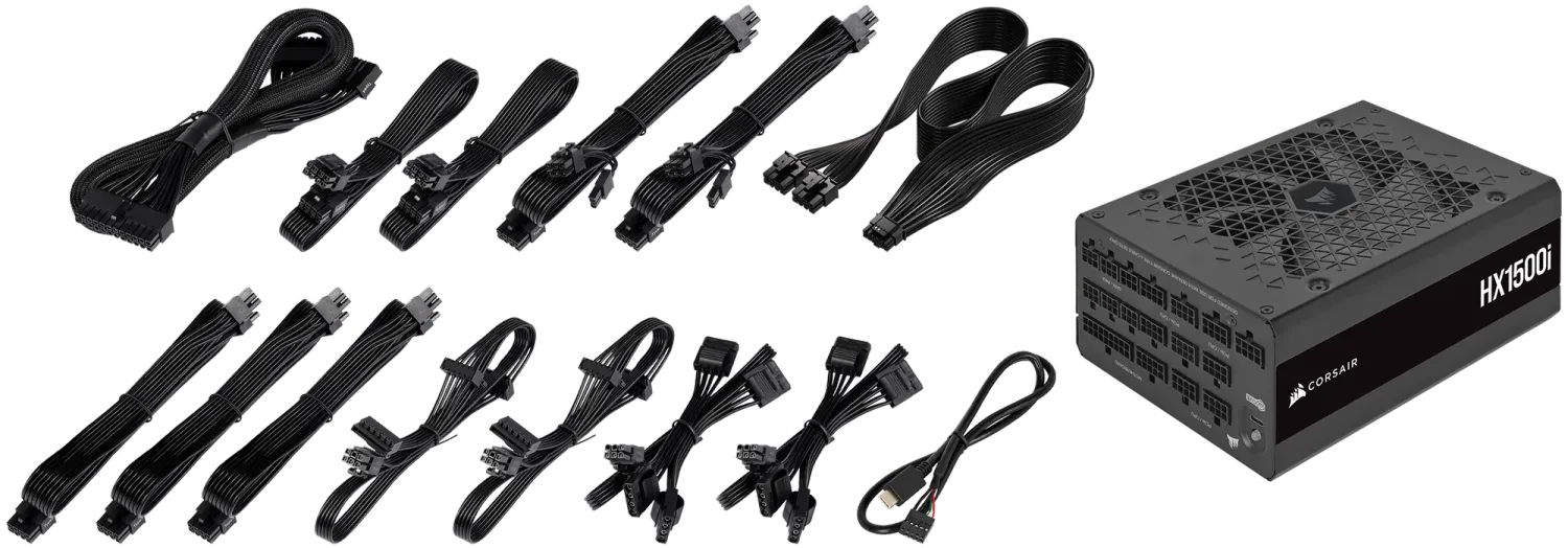 Corsair HX1500i — 1500 Watt 80 PLUS® Platinum; 10yr Warranty;ATX(1);EPS (3);PCI-E (4);4-Pin Peripheral (8);SATA (8);12VHPWR (1)